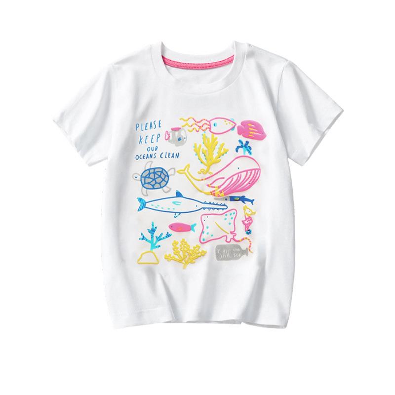 Girls Summer New White Short-Sleeved T-Shirt Cartoon Animal Children'S Short-Sleeved Cute Fashion In Small Children