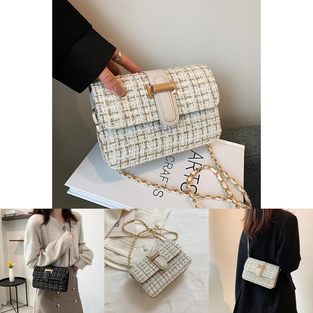 2024 New Korean Style Woven Plaid Mini Shoulder Bag Street Fashion Pu Crossbody Bag