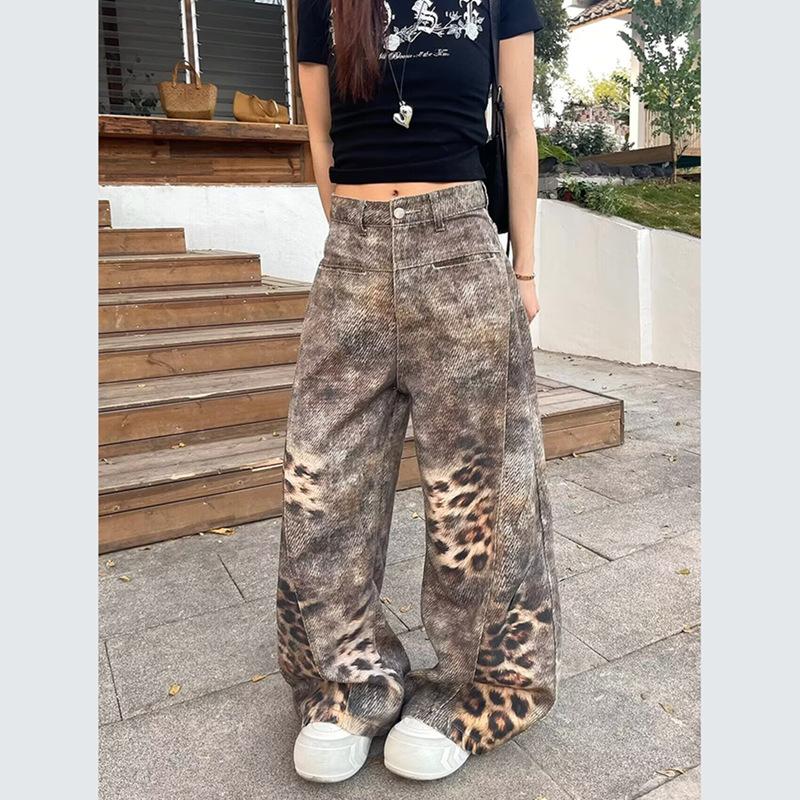 American Camouflage Temperament Retro Wide-leg Jeans New Street Loose and Thin Versatile Scimitar Floor Pants Men