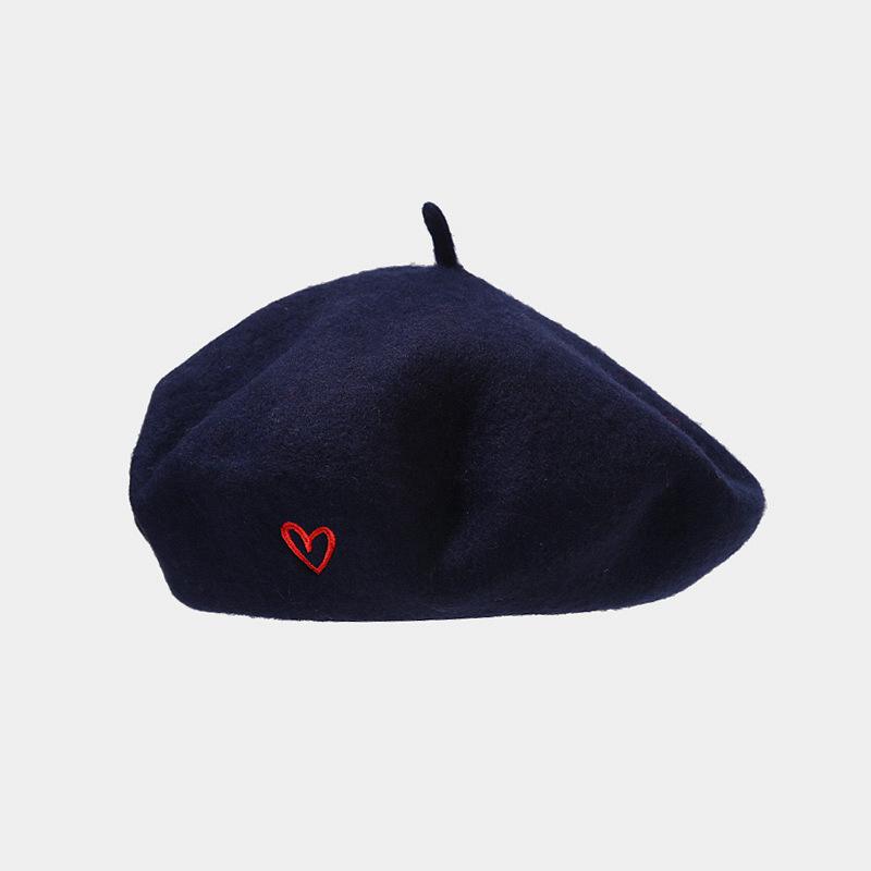 Love Embroidered Wool Beret Cap for Women England Vintage Painter Hat Thicke Warm Solid Berets Female Elegant Woolen Newsboy Cap Vintage Painter Cap