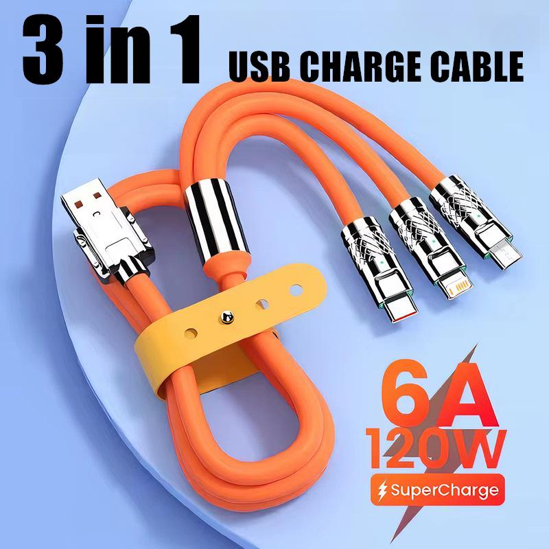 Xiaomi 3 In 1 6A 120W Fast Charging USB Cable For iPhone 11 12 13 14  Universal Quick Charge Type C Cable