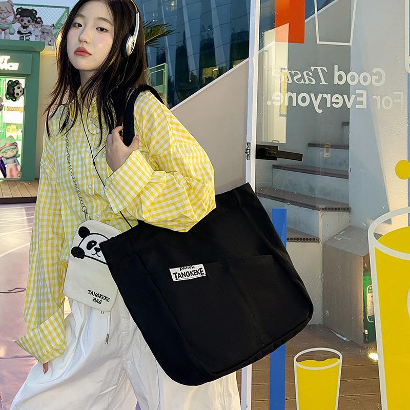 Canvas Bag Women's 2025 New Autumn Casual Cute Shoulder Bag Large Capacity Tote Bag Chain Messenger Bag