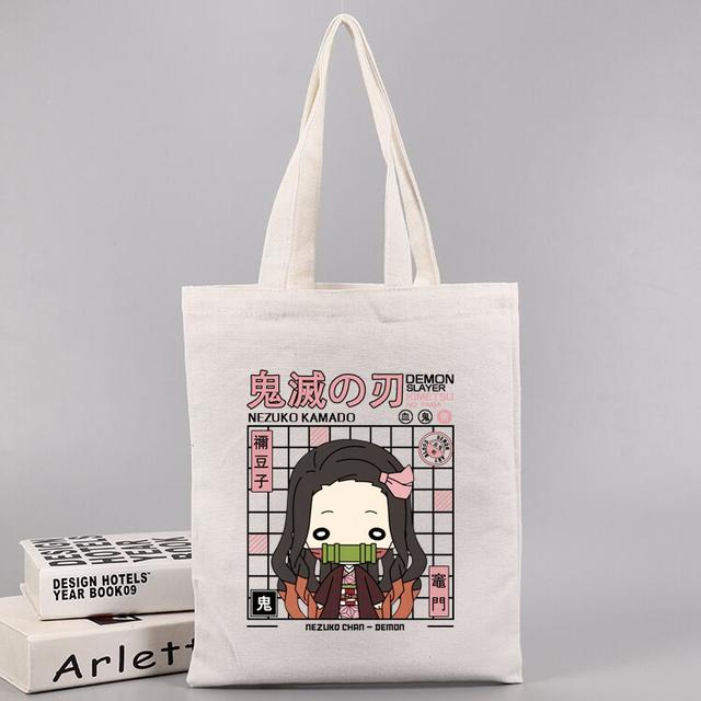Anime Demon Slayer Kimetsu No Yaiba shoppingväska Harajuku tygväska dam Canvas Axelväska Ulzzang Eco Bag