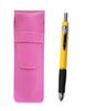 Pink Grained Leather Pen Case with Triangle Bar Yellow 3-mecha Set, (SASP-TR3M-Y)