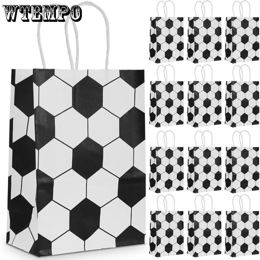 24pcs Soccer Party Favor Bags Paper Soccer Gift Bags Treat Bag with Handle Football Sports Themed Gift Snack Bag Soccer Theme Bags