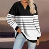 Printed Stripe Fashion Womens V Neck Long Sleeve Loose Pullover Sweatshirt Top