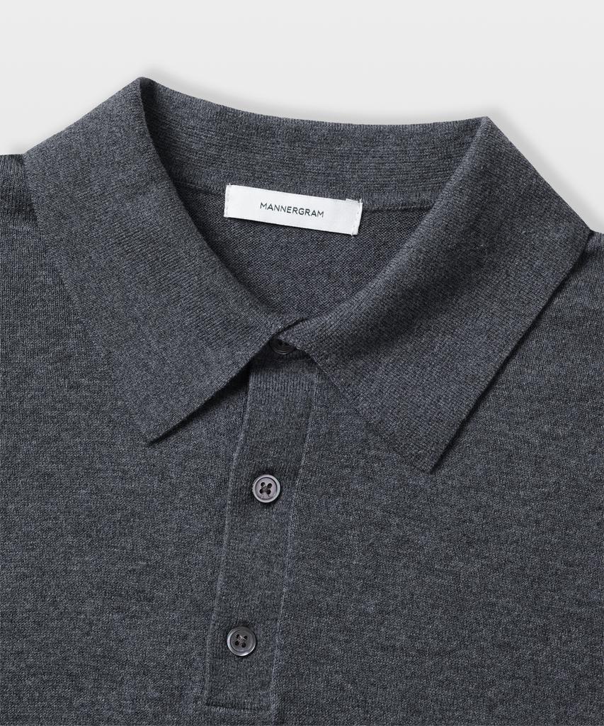 MANNERGRAM Nouvelle Fine Cashmere Cotton Polo Short Sleeve Knit Charcoal Gray