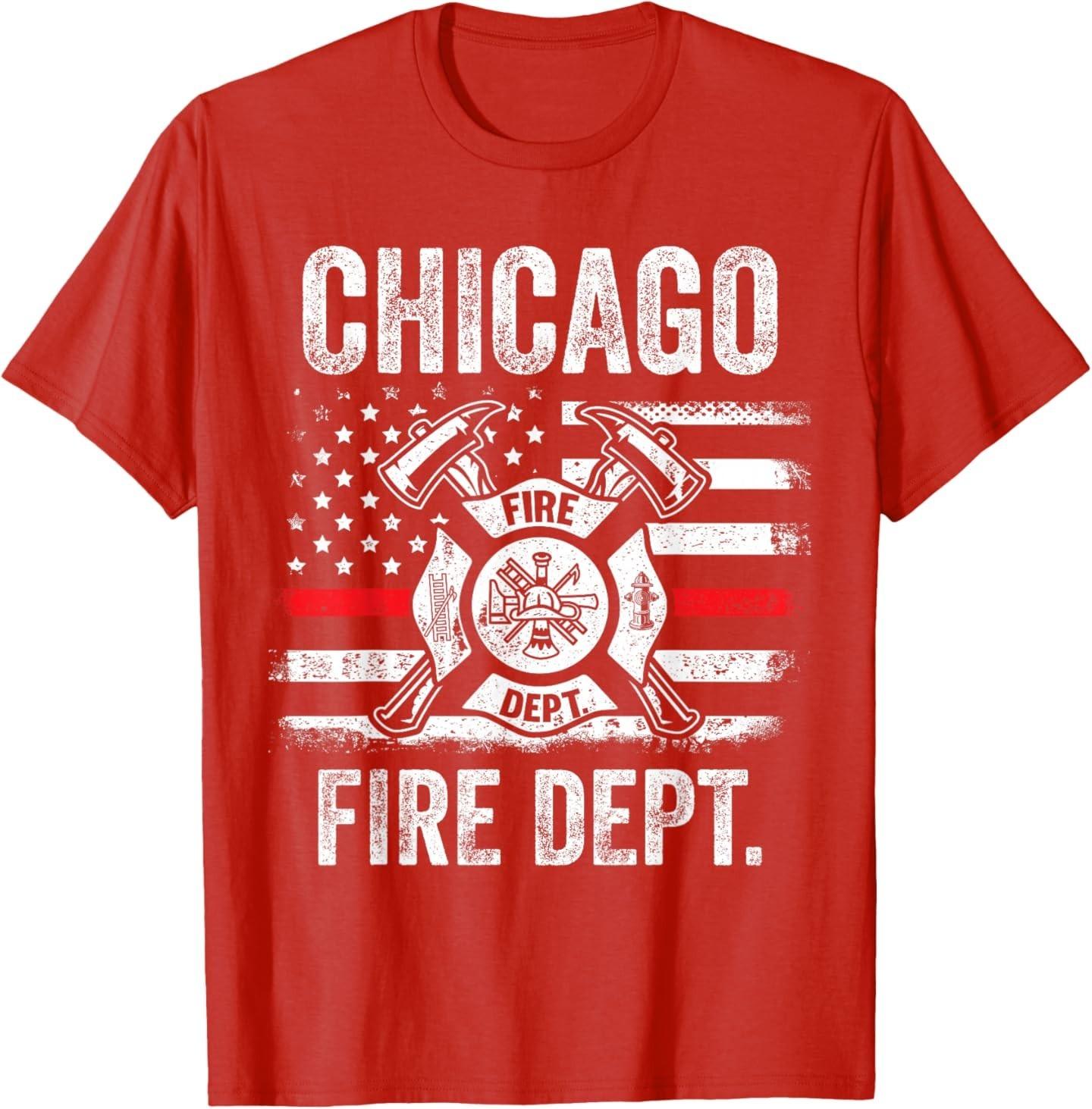 Chicago Illinois Fire Department Thin Red Line Fireman T-Shirt S разноцветный