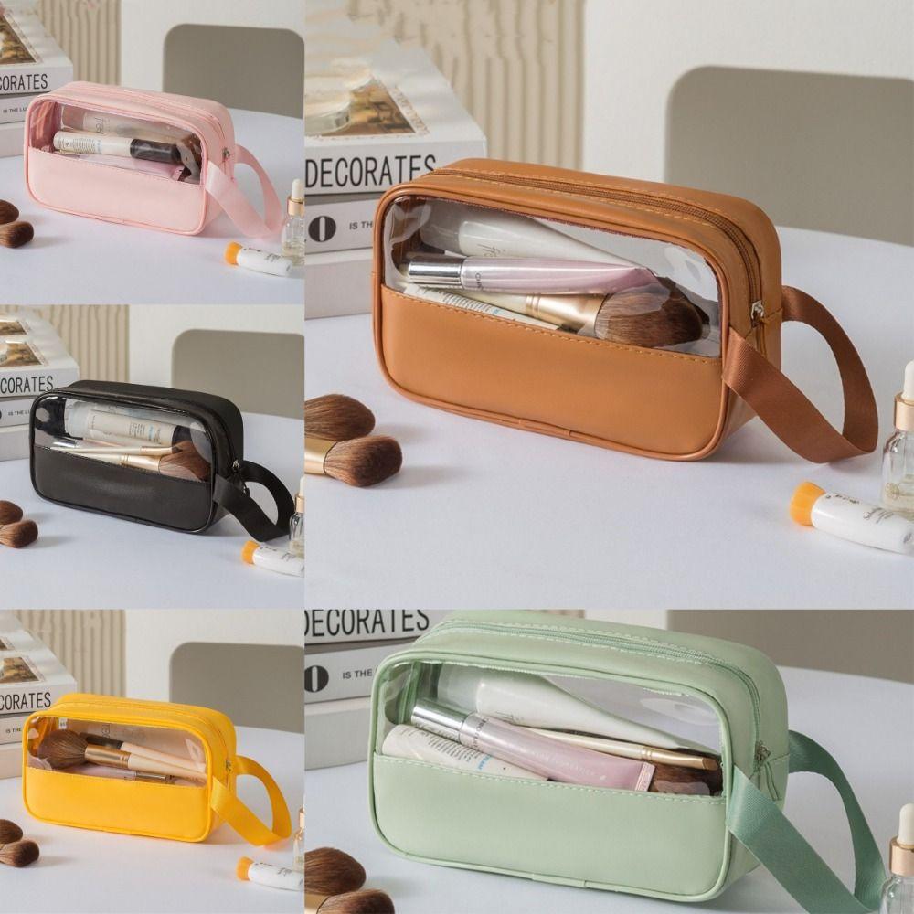 

Waterproof Makeup Wash Bag Translucent PU Storage Bag Portable Cosmetic Bag кавовий