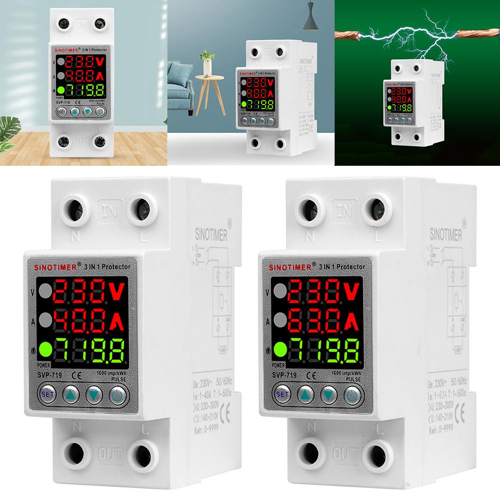 220V 40/63A Adjustable Over Under Voltage Protective Device Din Rail Adjust Voltage Relay Current Protection Limit Voltmeter
