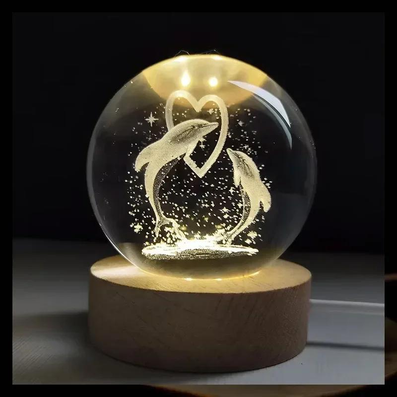 3D-Kristalllichter-Lampe, leuchtendes Planeten-Galaxie-Nachtlicht, Kristallkugel-Nachtlichter, Nachttischlampe, Heimdekoration, Weihnachtsgeschenk