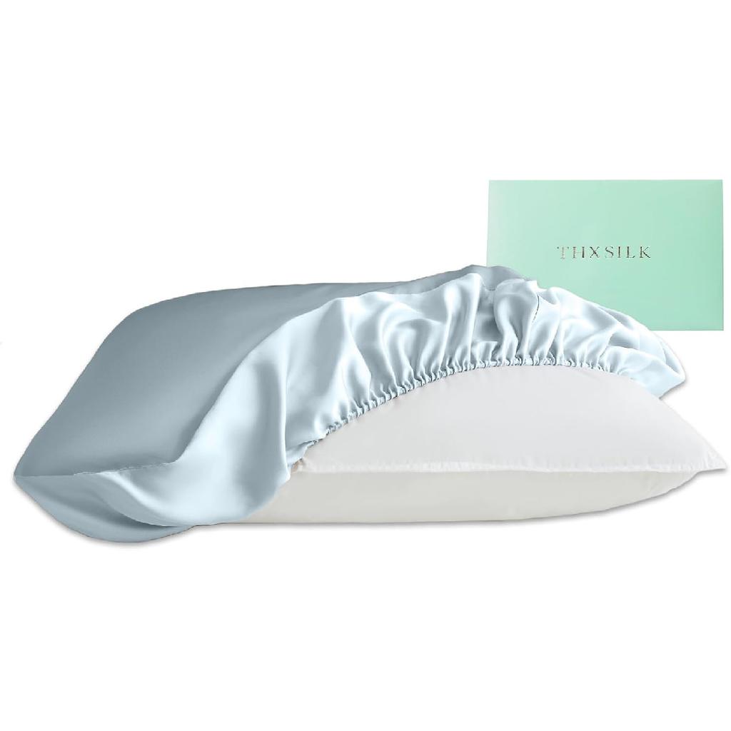 THXSILK Mulberry Silk Pillowcase Queen Size, Pillow Cover with Elastic Band, Soft Smooth Silk Pillowcase for Hair and Skin, Gift for Women Men 1 pc,