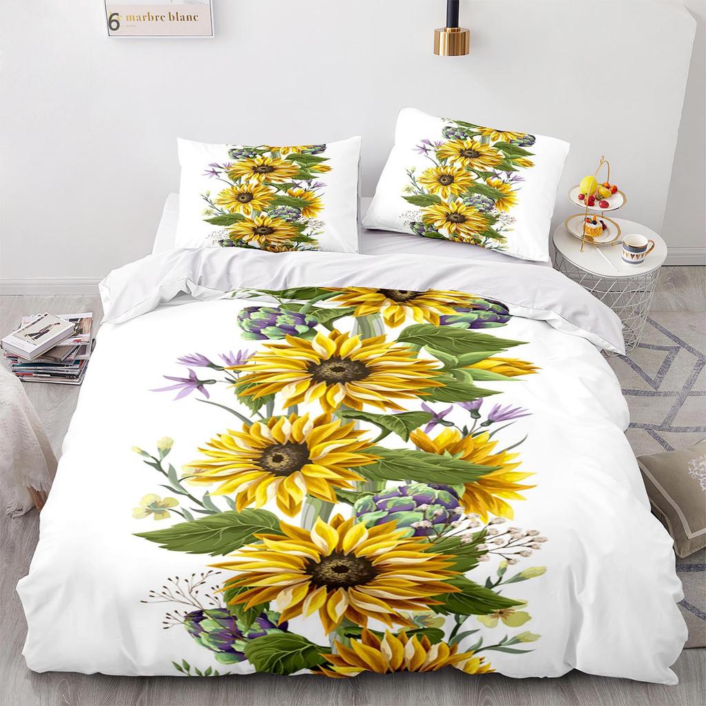 Digital Printing Three-Piece Sunflower Quilt Cover Size Quilt Cover 3D