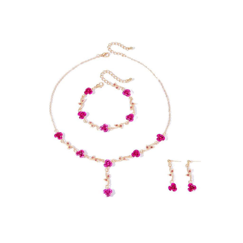 Elegant High-End Women's Retro Silver Fairy Jewelry Set: Black Knight Rose Earrings, Bracelet & Necklace