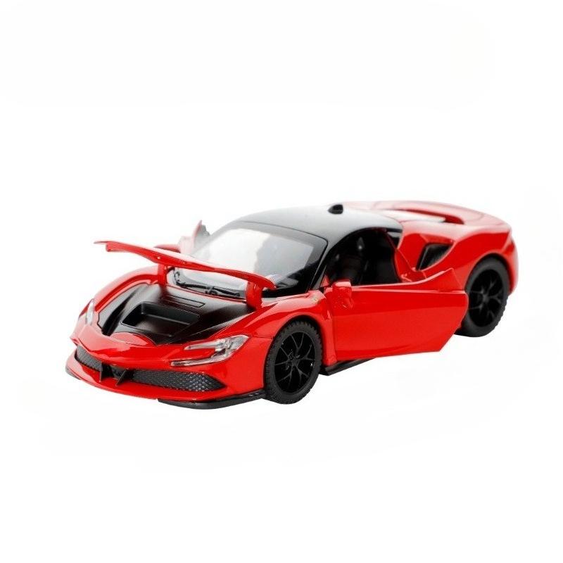 

1/32 Ferrari SF90 Spiders Сплавная модель суперкара Литой металлический транспорт Игрушка Масштабная машина Звук и свет Коллекции Детская игрушка на день рождения Подарок красный