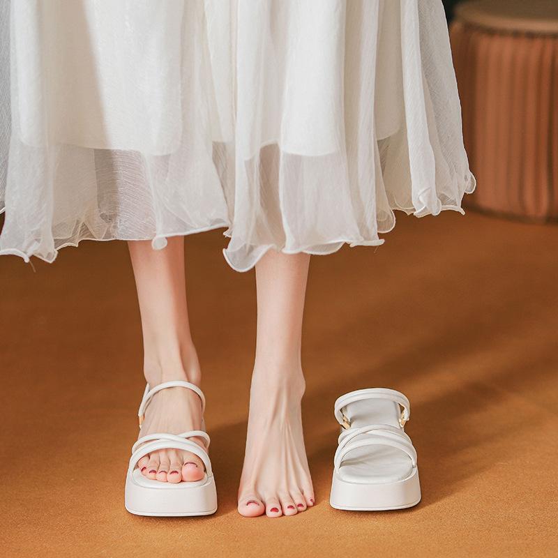 Sandales Romaines d'Été à Semelles Épaisses pour Femmes Nouvelles Sandales à Talons Hauts Rehaussées