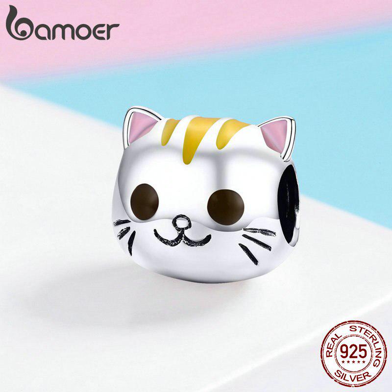 BAMOER Enamel Beads Silver 925 Baby Kitty Cat Person Charms for 3mm Snake Bracelet Must-have Charms