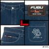 FUBU Denim Half Pants Navy M-Size 100% Cotton 11.5oz Washed Finish Logo Embroidery 31501