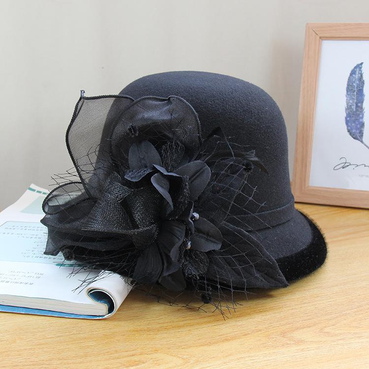 Herbst und Winter Neuer Wollhut Britischer Retro Zylinder Damen Eleganter Reisebeckenhut