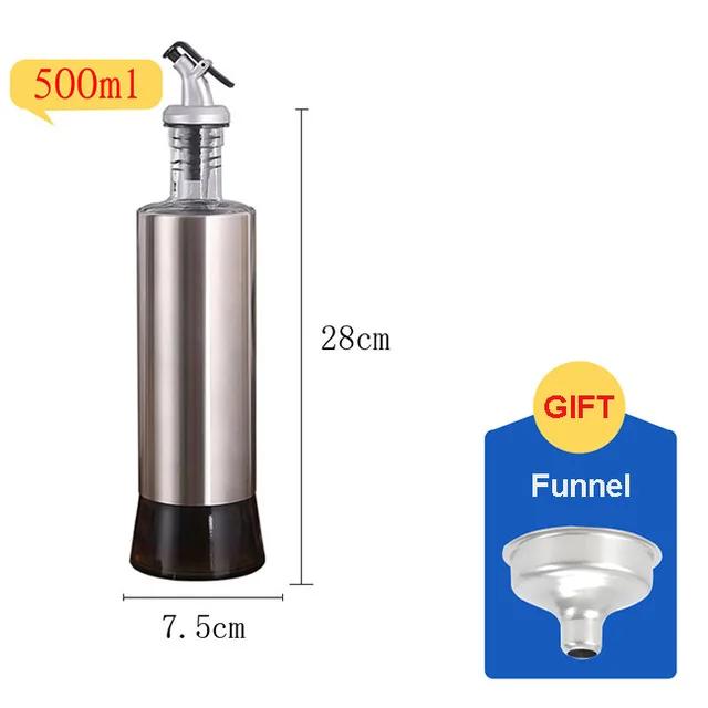 Stainless Steel+Glass Oil Bottle Gravy Boats,Leak-proof Soy Sauce Vinegar Cruet Storage Bottle Dispenser,Kitchen Cooking Tools