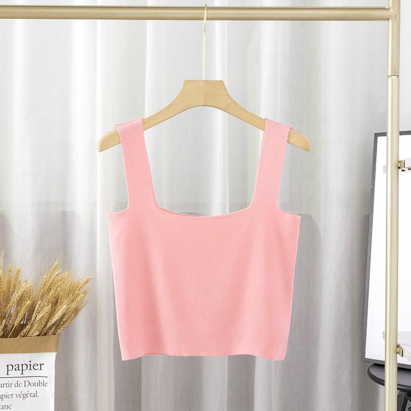 Women s Black Knitted Square Neck Racerback Camisole - Sleeveless Summer Vest One Size