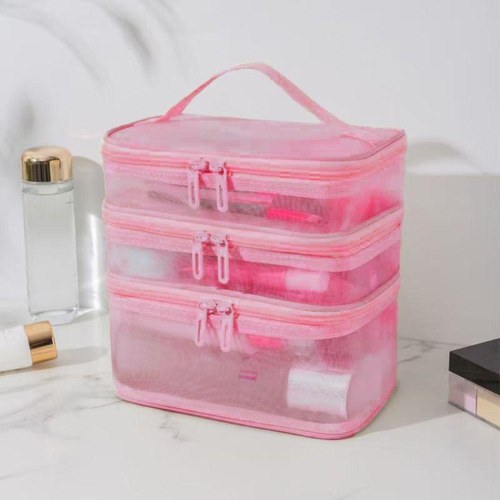 Transparent Mesh Travel Cosmetic Bag Storage 2/3 layer Makeup Organizer Bag Large Capacity Makeup Case Toiletries Organization