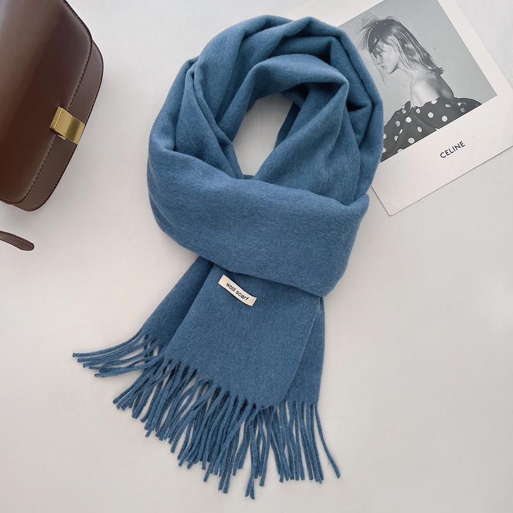 35*205cm Luxury Wool Scarf Women Fashion Solid Color Winter Warm Scarves Tassel Shawls Pashmina Lady Wrap Bufanda