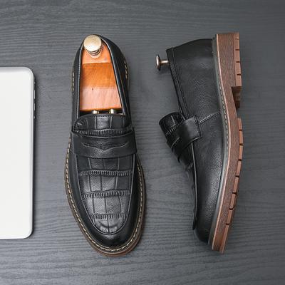 Męskie Klasyczne Retro Casualowe Buty Biznesowe Skóra Krokodyla Klamra Męska Moda Ślub Impreza Mokasyny Męskie Wsuwane Płaskie