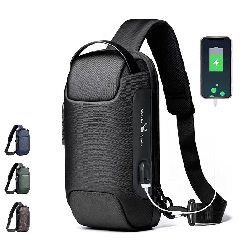 Men's Waterproof Oxford Crossbody Bag Anti Theft Sling Bag Multifunction Chest Bags Travel Shoulder Bag with USB Charging Port CLE