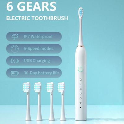 Cepillo de dientes eléctrico con 4 cabezales, 6 modos, temporizadores inteligentes, IPX7, resistente al agua, recargable por USB, 42000VPM, juego de cepillos de dientes para adultos
