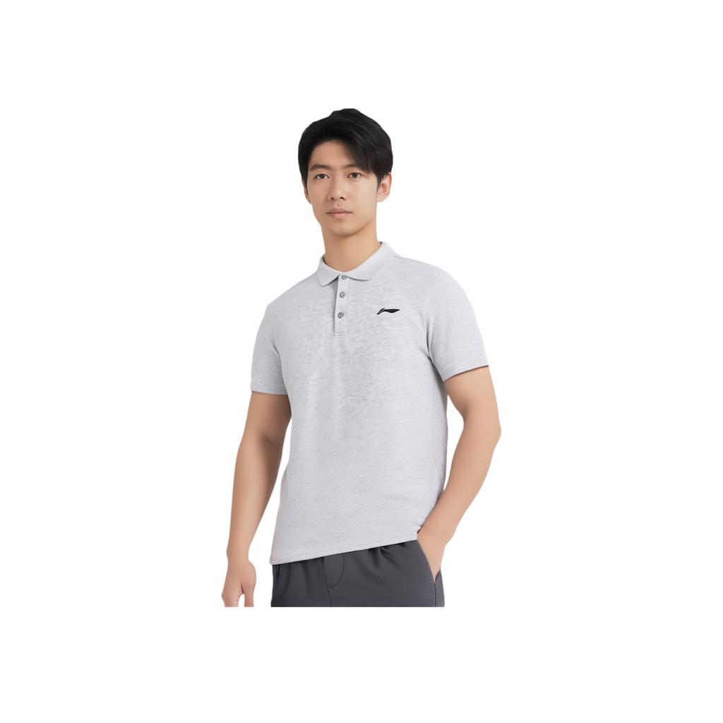 Li Ning Sports Lifestyle Series Pure Cotton Breathable Solid Color Straight Cut Short Sleeve Polo Shirt Men Polo Shirts Gray YPLU073-3