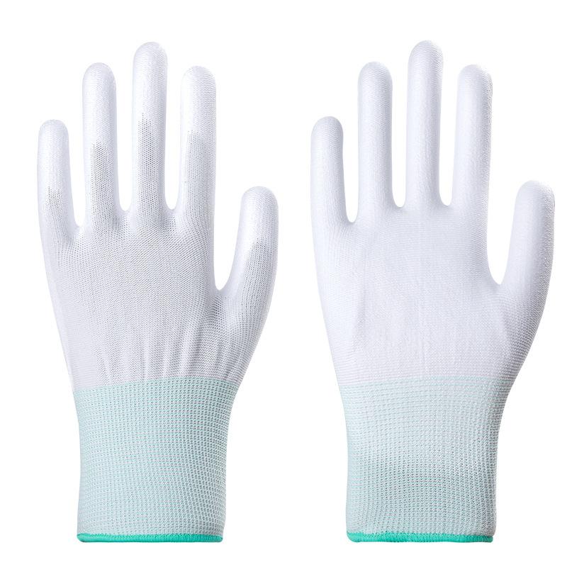 PU Palm Coated Work Gloves White Dust-free Electronic Factory Anti-static Coated Labor Insurance Gloves Thin