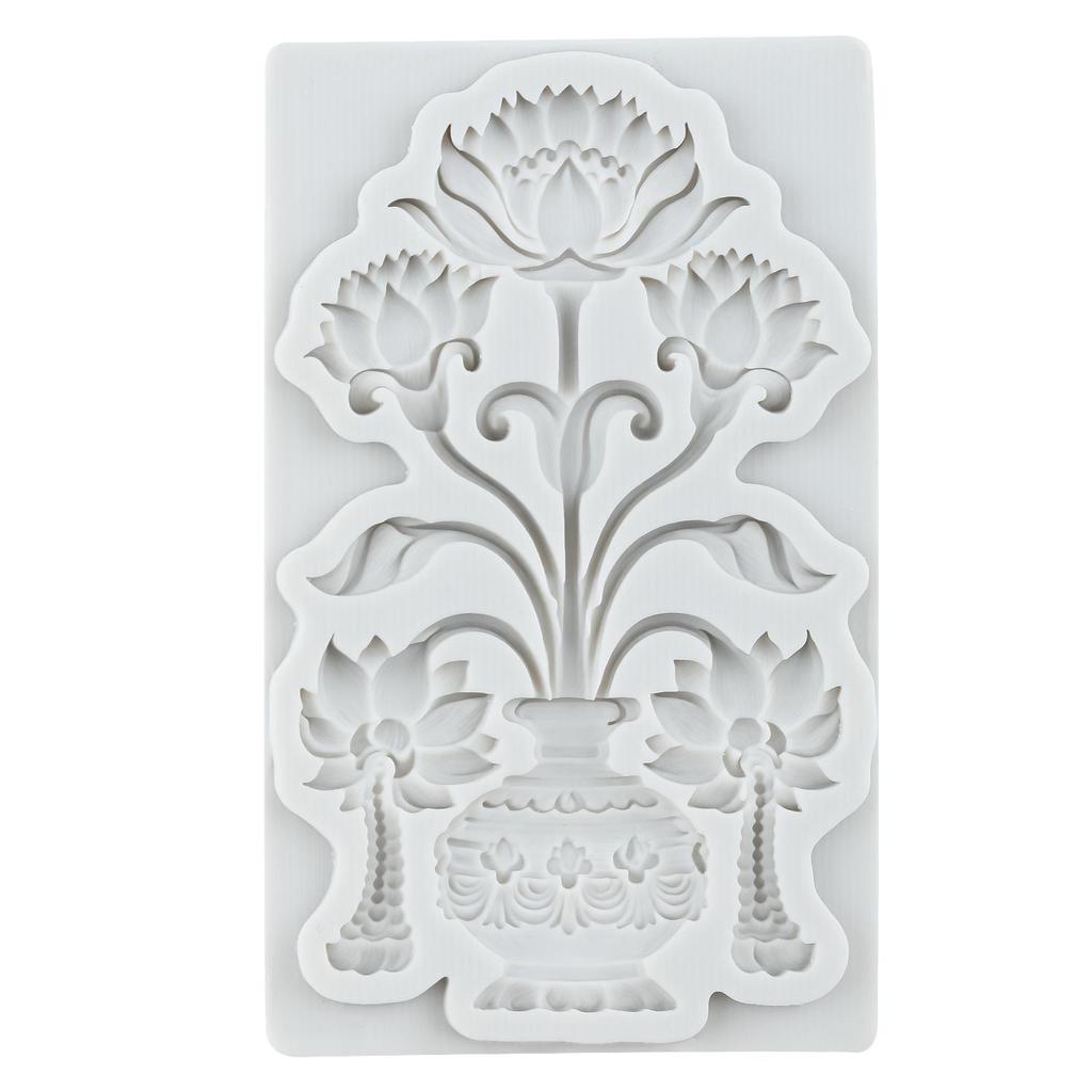Flower Vase Silicone Molds Lotus Rose Daisy Flower Fondant Mold Relief Flower Mold Cake Decorating Tools Cupcake Topper Candy Chocolate Gumpaste Mold