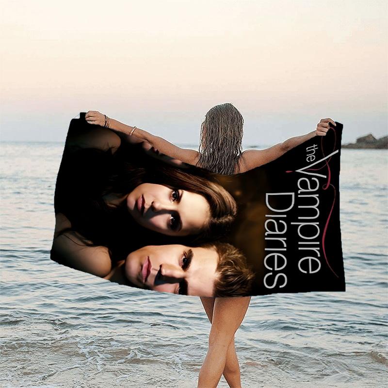 1pc The Vampire Diaries3 Beach Towel, Beach and Seaside Swimming Pool Equipment, Fashion Pattern, Rectangular, Travel Essentials