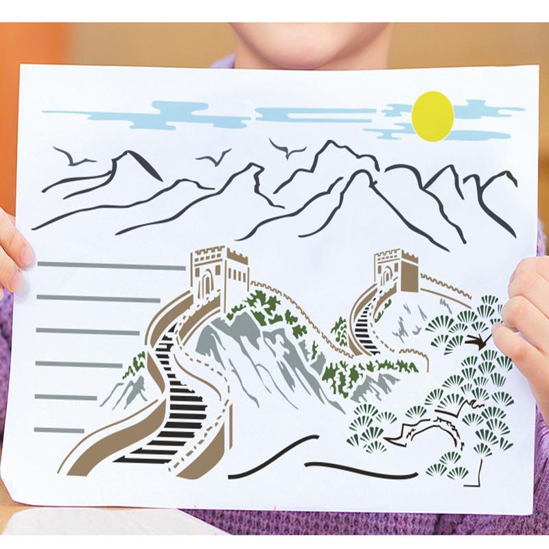 8 Pcs Children Landscape Painting DIY Drawing Stencils Hollow Board Set for Kids Plastic Painting Template