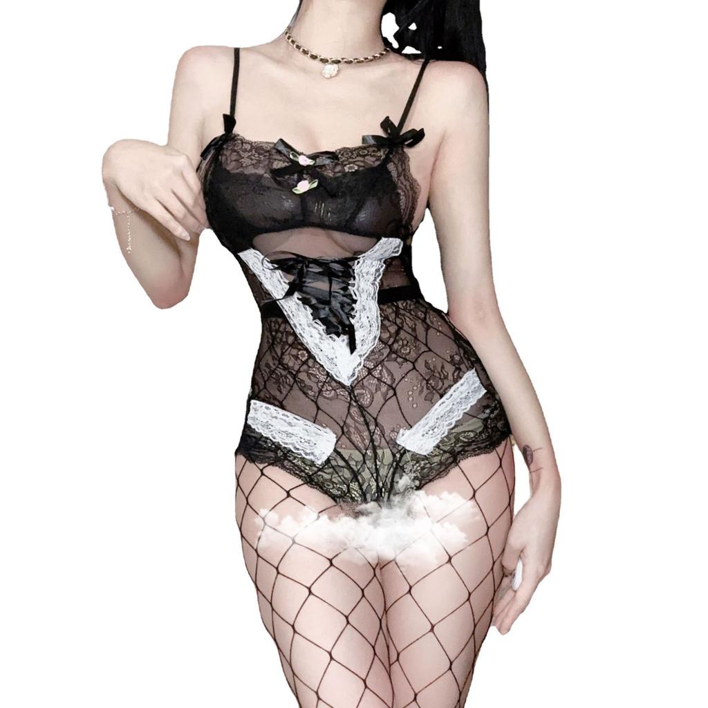 Sexy lingerie girl small fresh pink pajamas back cross strap sexy miniskirt women's suit underwear