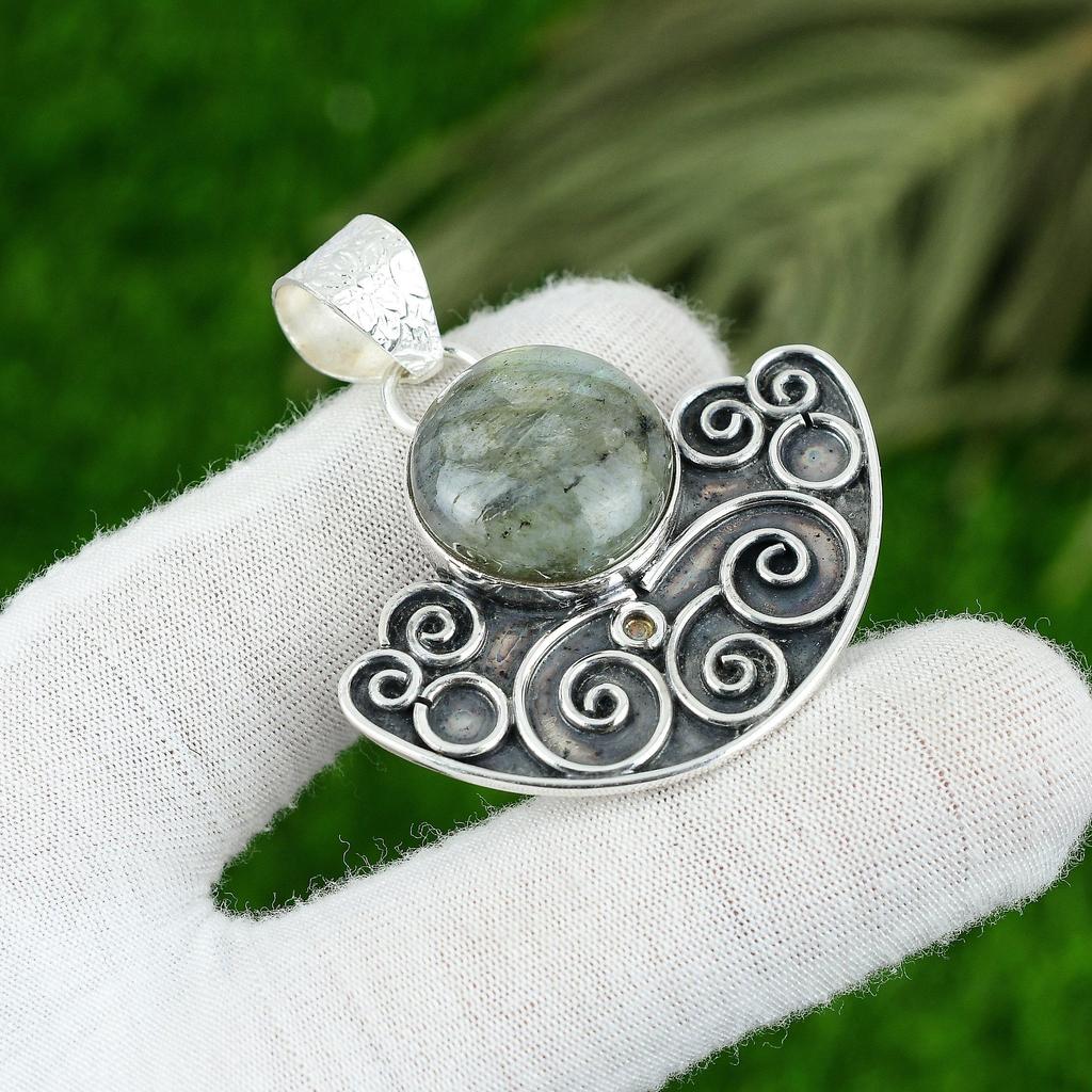 Mothers day Deal Natural Labradorite 925 Silver Daughter Wedding Unique Pendant