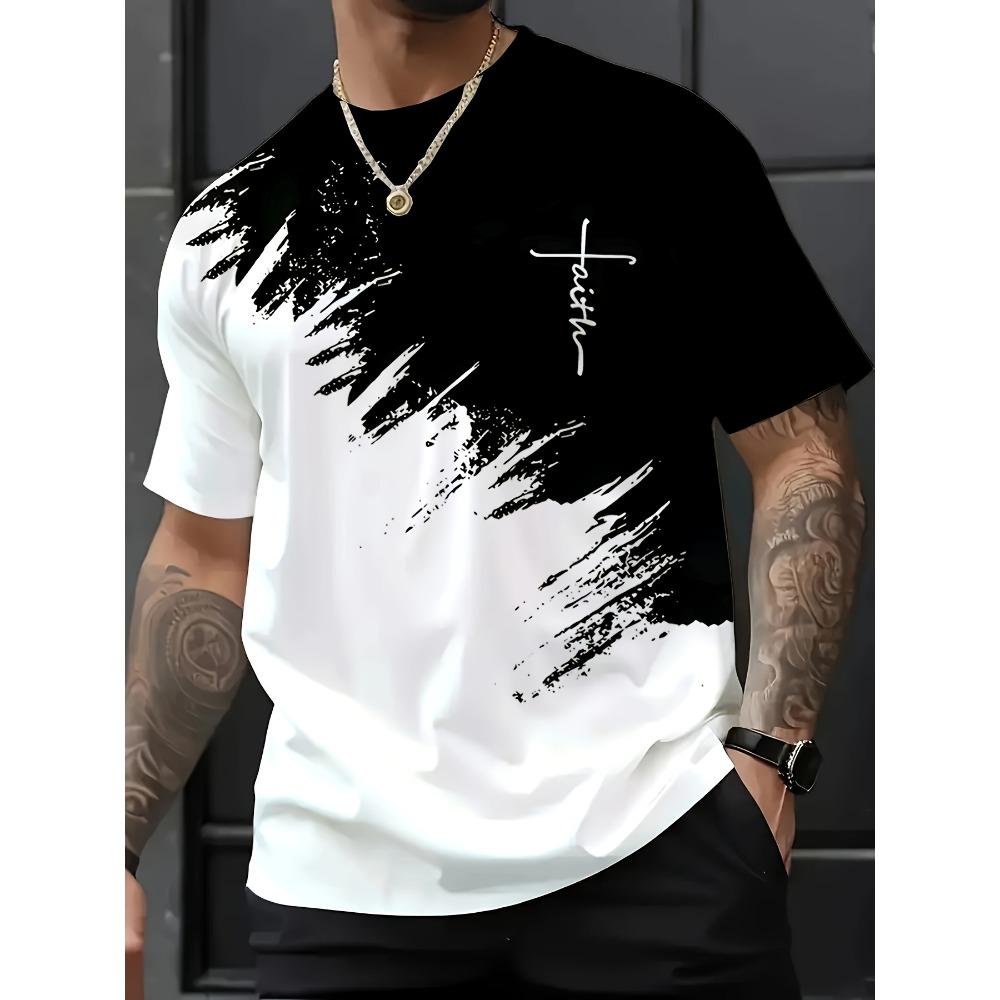 

Men s faith graphic printed T-shirt, short-sleeved round neck T-shirt, summer outdoor men s clothing XS