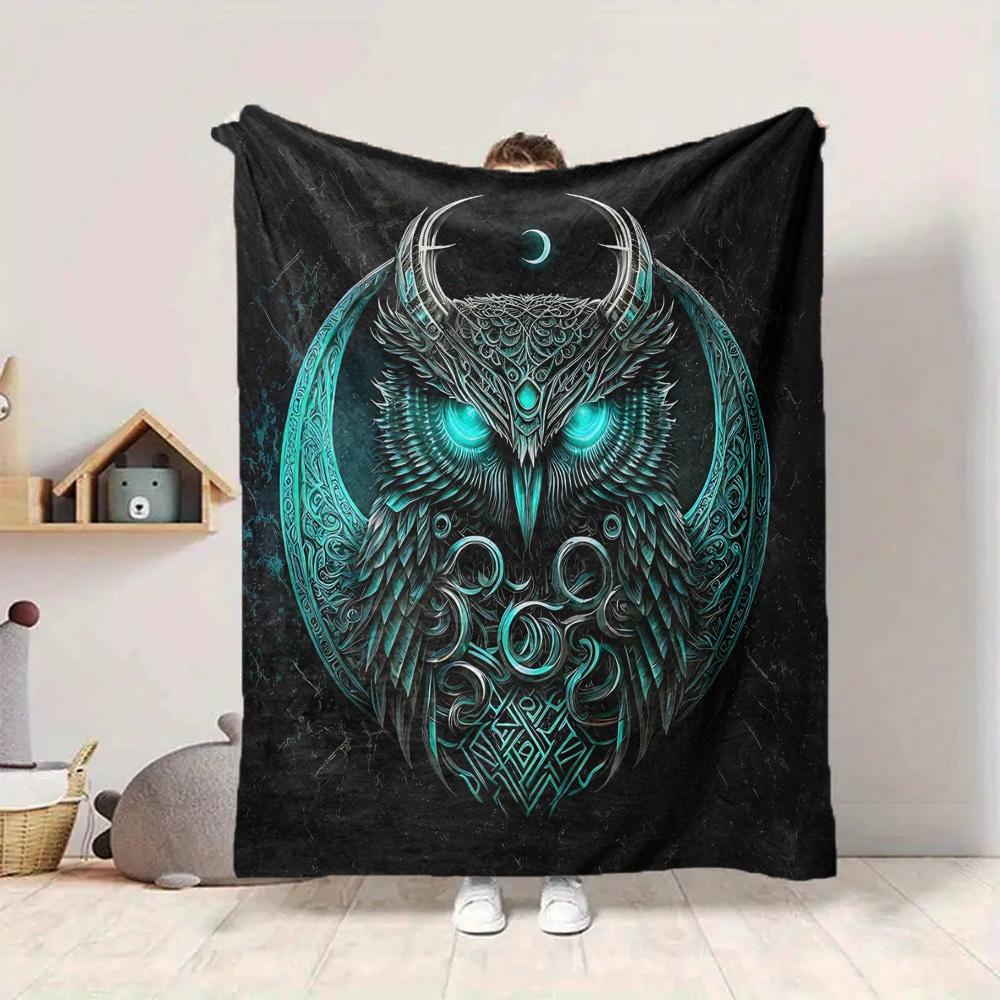 1pc Moonlit Mystic Olw Blanket, Lightweight Flannel Throw Blanket for Sofa, Bed, Travel, Camping, Living Room, Office, Couch, Chair, and Bed