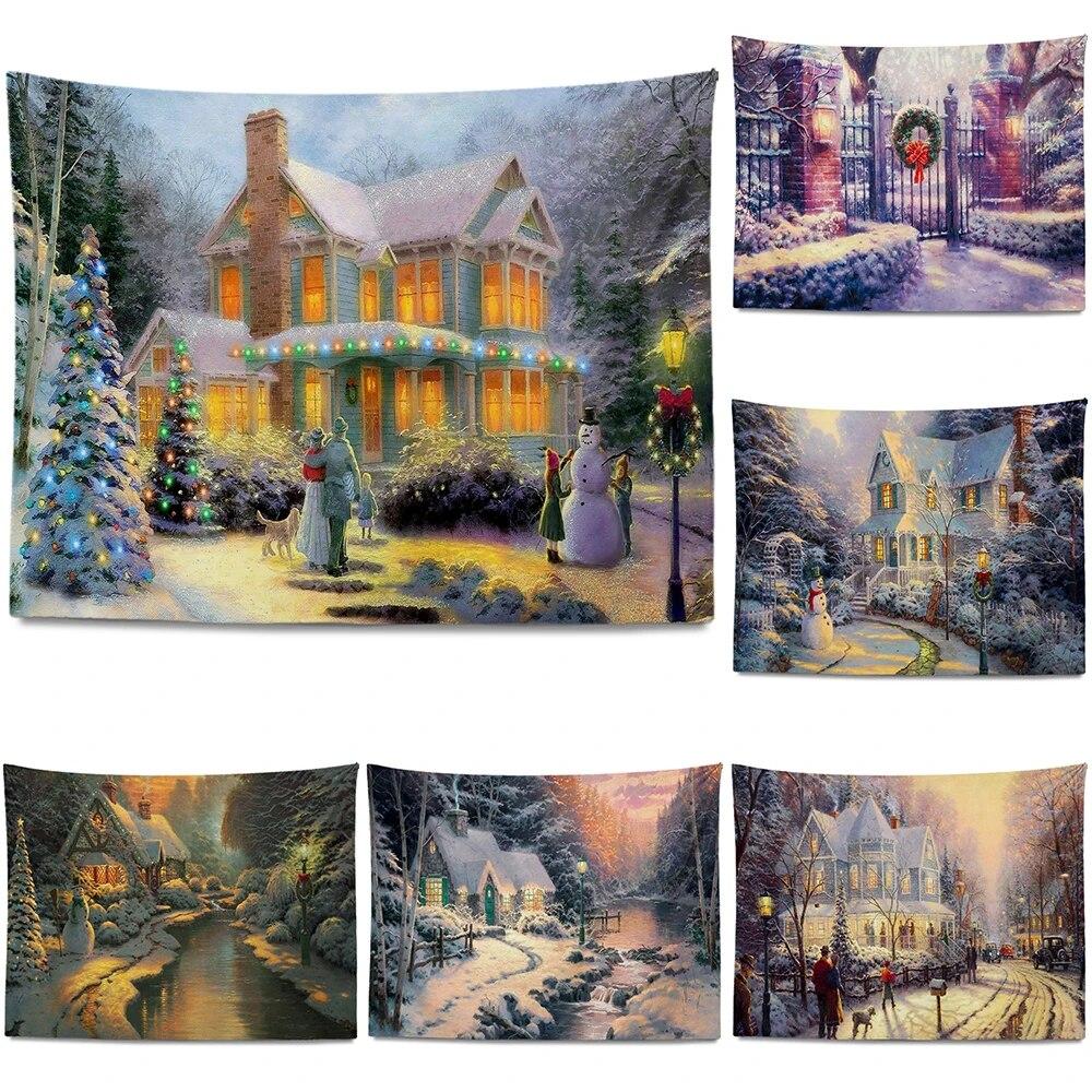

С Рождеством декоративный гобелен с принтом для дома, гостиной, спальни, украшения стены, фон, тканевый гобелен