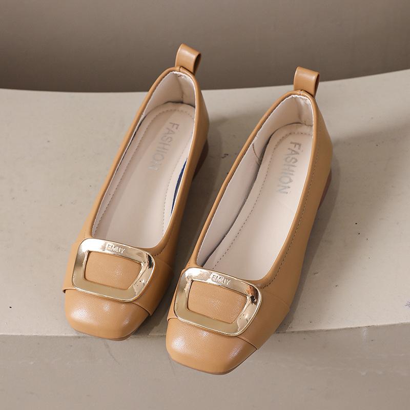 

Retro square head single shoes soft sole Doudou shoes women s 2025 spring and autumn new French temperament square buckle nude flat bottom boat shoes 40 хаки