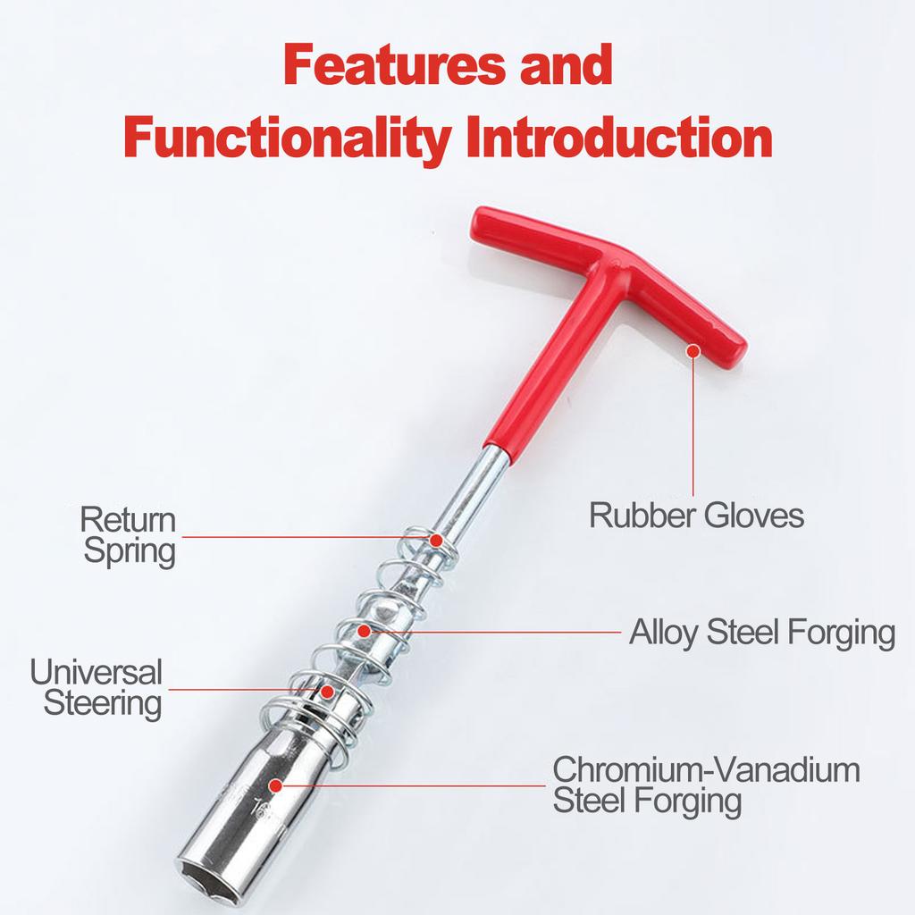 Universal Spark Plug Socket Wrench Set with T-Handle Durable CR-V Steel High Torque round Head for Car & Motorcycle Maintenance