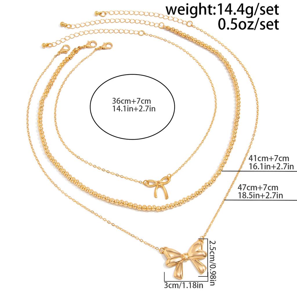 3Pcs/Set Imitation Pearl Sweet Romantic Necklace Bowknot Pendant for Women Chain Bridal Jewelry Gift