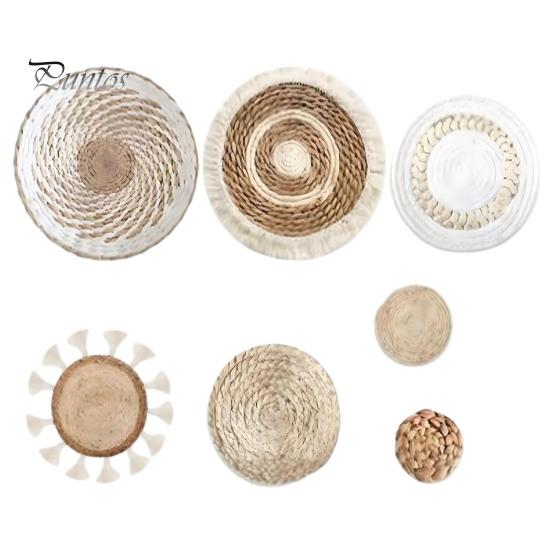 

7 шт./компл., бохо-соломенное плетеное настенное украшение для дома, офиса, гостиной, спальни, настенное искусство, деревенское натуральное плетеное украшение 7pcs