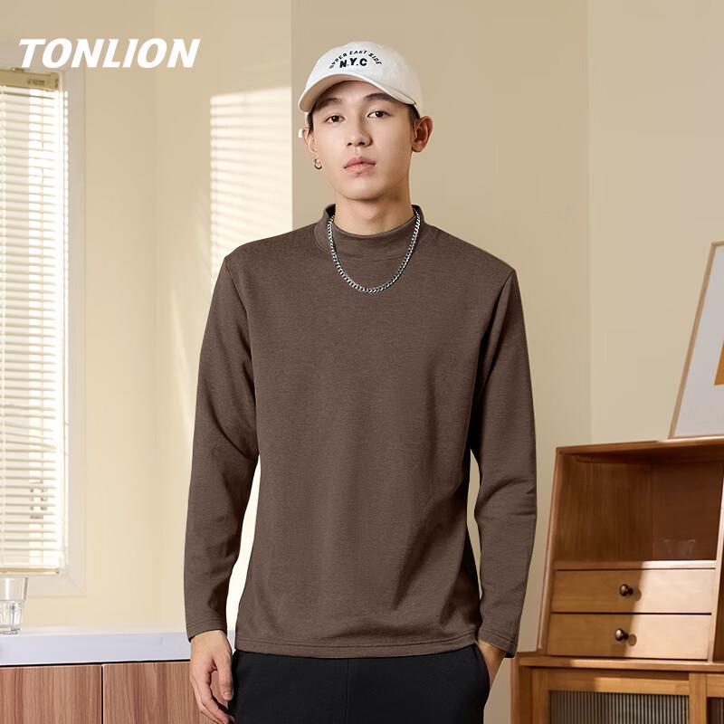 TonLion Men's Fleece-Lined Semi-High Collar Thermal T-Shirt