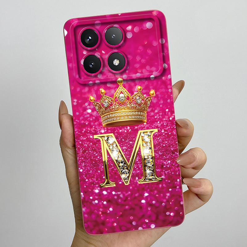 For Xiaomi Poco X6 Pro 5G Fashion Crown Initial Letter Couple Phone Case PocoX6 Pro 5G Soft Silicone TPU Lens Protective Casing