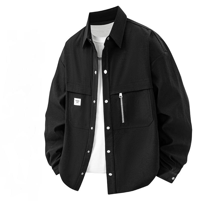 Męska kurtka robocza na wiosnę i jesień, casualowa, o luźnym kroju, męski kołnierz z klapami, wszechstronna koszula w stylu retro