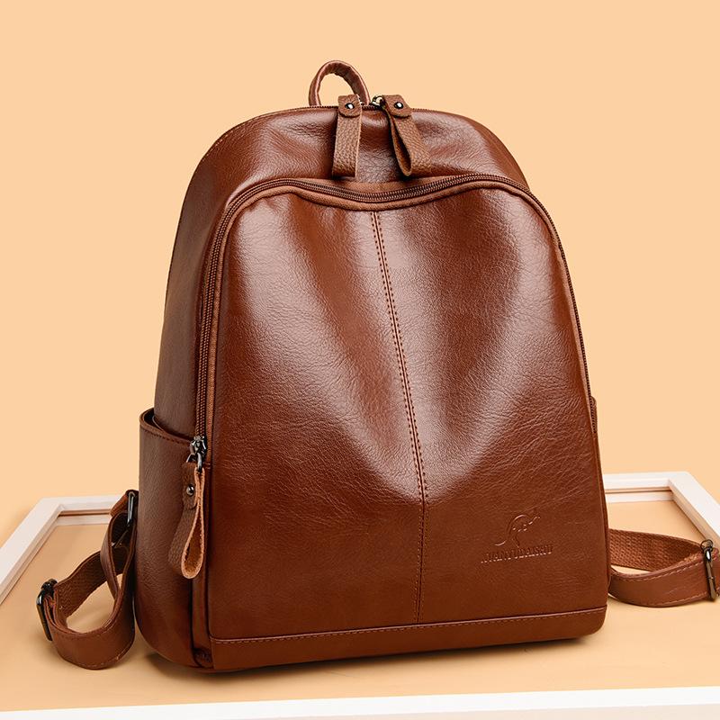 Koreanischer Neuer Stil Trendiger und Vielseitiger Rucksack aus Weichem Leder Studenten-Schultasche Lässige Reisetasche Damen-Tasche