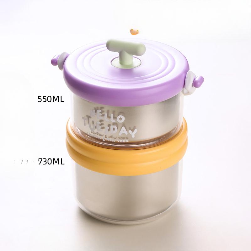 

Двухслойные контейнеры для порционной еды, ланч-боксы из нержавеющей стали с ланч-боксами и ручками для переноски 550+730ml оранжевый/фиолетовый