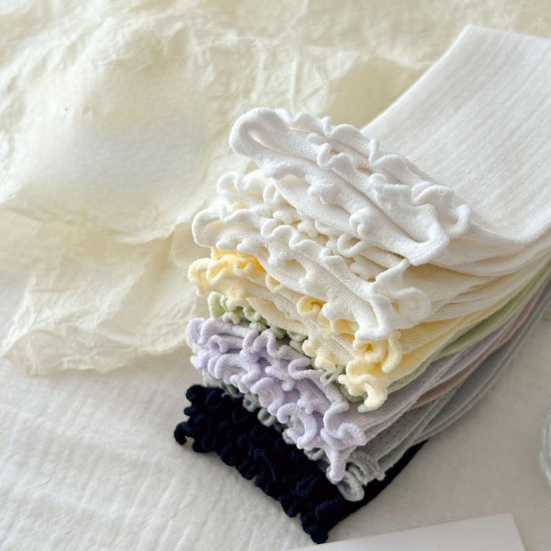 Boneless Socks for Women, Summer Thin Mesh Breathable Pile Socks, Black Fungus Edge Mid-calf Socks, Loose Lace Postpartum Socks for Women